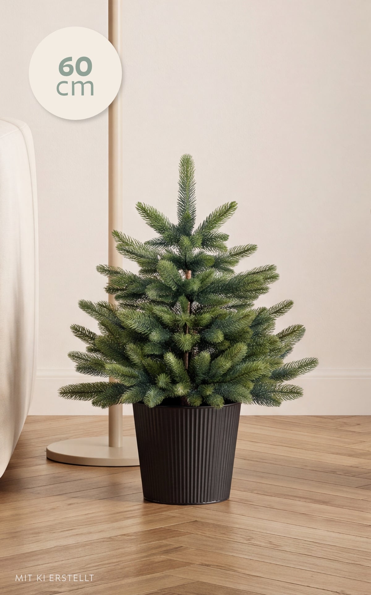 Künstlicher Weihnachtsbaum Livgrön im Topf 60 cm, ungeschmückt im schwarzen Topf