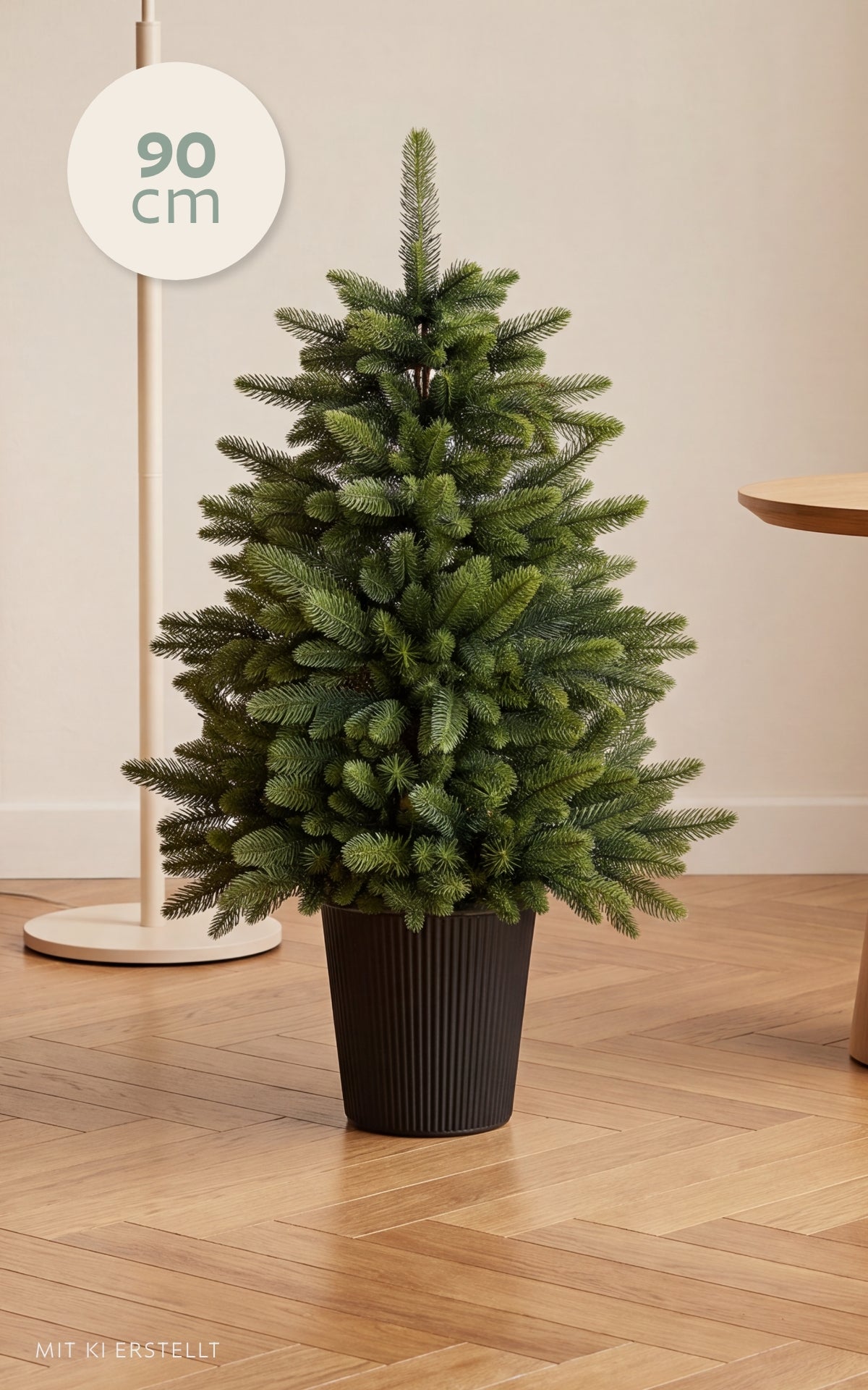 Künstlicher Weihnachtsbaum Livgrön im Topf 90 cm, ungeschmückt im schwarzen Topf auf Parkett